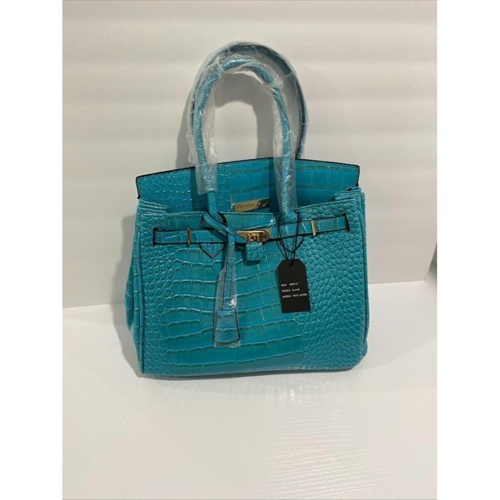 Beautiful Large De Vesi Faux Leather Crocodile Handbag Vegan Hand Bag NWT